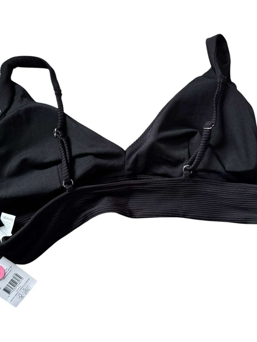 George NWT Black Ribbed Long Line Triangle Bikini Top XL Beach - Picture 4 of 5